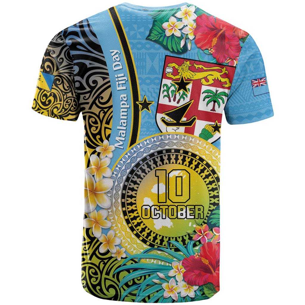 Vanuatu Malampa Fiji Day T Shirt Happy 10 October With Maps Tropical Flowers LT14 - Polynesian Pride