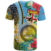 Vanuatu Malampa Fiji Day T Shirt Happy 10 October With Maps Tropical Flowers LT14 - Polynesian Pride