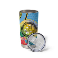 Vanuatu Malampa Fiji Day Tumbler Cup Happy 10 October With Maps Tropical Flowers LT14 - Polynesian Pride