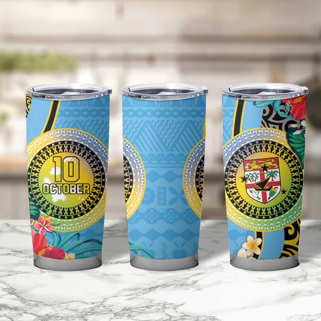 Vanuatu Malampa Fiji Day Tumbler Cup Happy 10 October With Maps Tropical Flowers LT14 - Polynesian Pride