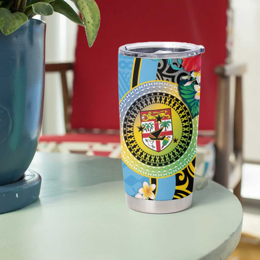 Vanuatu Malampa Fiji Day Tumbler Cup Happy 10 October With Maps Tropical Flowers LT14 - Polynesian Pride