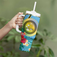 Vanuatu Malampa Fiji Day Tumbler With Handle Happy 10 October With Maps Tropical Flowers LT14 - Polynesian Pride