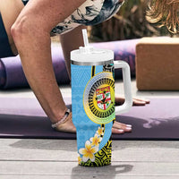 Vanuatu Malampa Fiji Day Tumbler With Handle Happy 10 October With Maps Tropical Flowers LT14 - Polynesian Pride