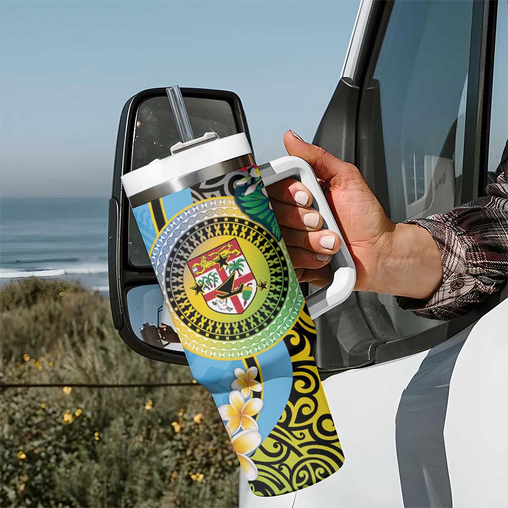 Vanuatu Malampa Fiji Day Tumbler With Handle Happy 10 October With Maps Tropical Flowers LT14 - Polynesian Pride