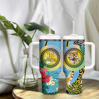 Vanuatu Malampa Fiji Day Tumbler With Handle Happy 10 October With Maps Tropical Flowers LT14 - Polynesian Pride