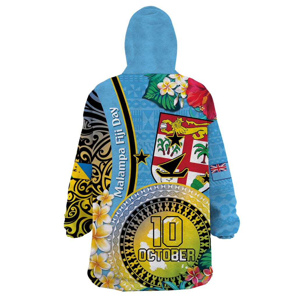 Vanuatu Malampa Fiji Day Wearable Blanket Hoodie Happy 10 October With Maps Tropical Flowers LT14 - Polynesian Pride
