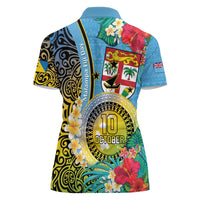 Vanuatu Malampa Fiji Day Women Polo Shirt Happy 10 October With Maps Tropical Flowers LT14 - Polynesian Pride