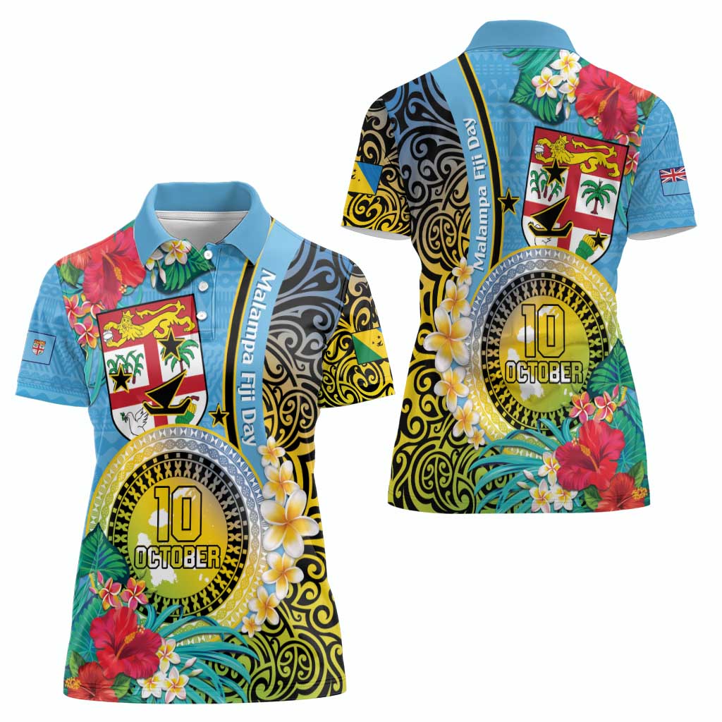 Vanuatu Malampa Fiji Day Women Polo Shirt Happy 10 October With Maps Tropical Flowers LT14 - Polynesian Pride