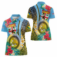 Vanuatu Malampa Fiji Day Women Polo Shirt Happy 10 October With Maps Tropical Flowers LT14 - Polynesian Pride