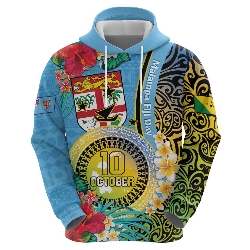 Vanuatu Malampa Fiji Day Zip Hoodie Happy 10 October With Maps Tropical Flowers LT14 - Polynesian Pride
