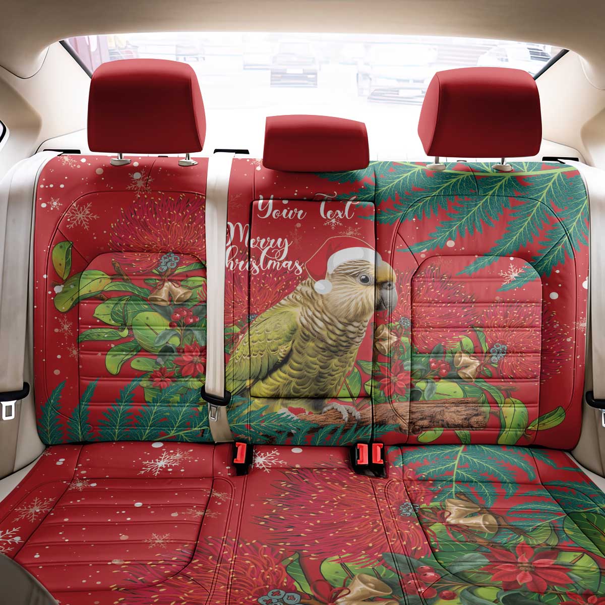 Personalised New Zealand Kakapo Christmas Back Car Seat Cover Meri Kirihimete Silver Fern Mix Pohutukawa LT14 - Polynesian Pride