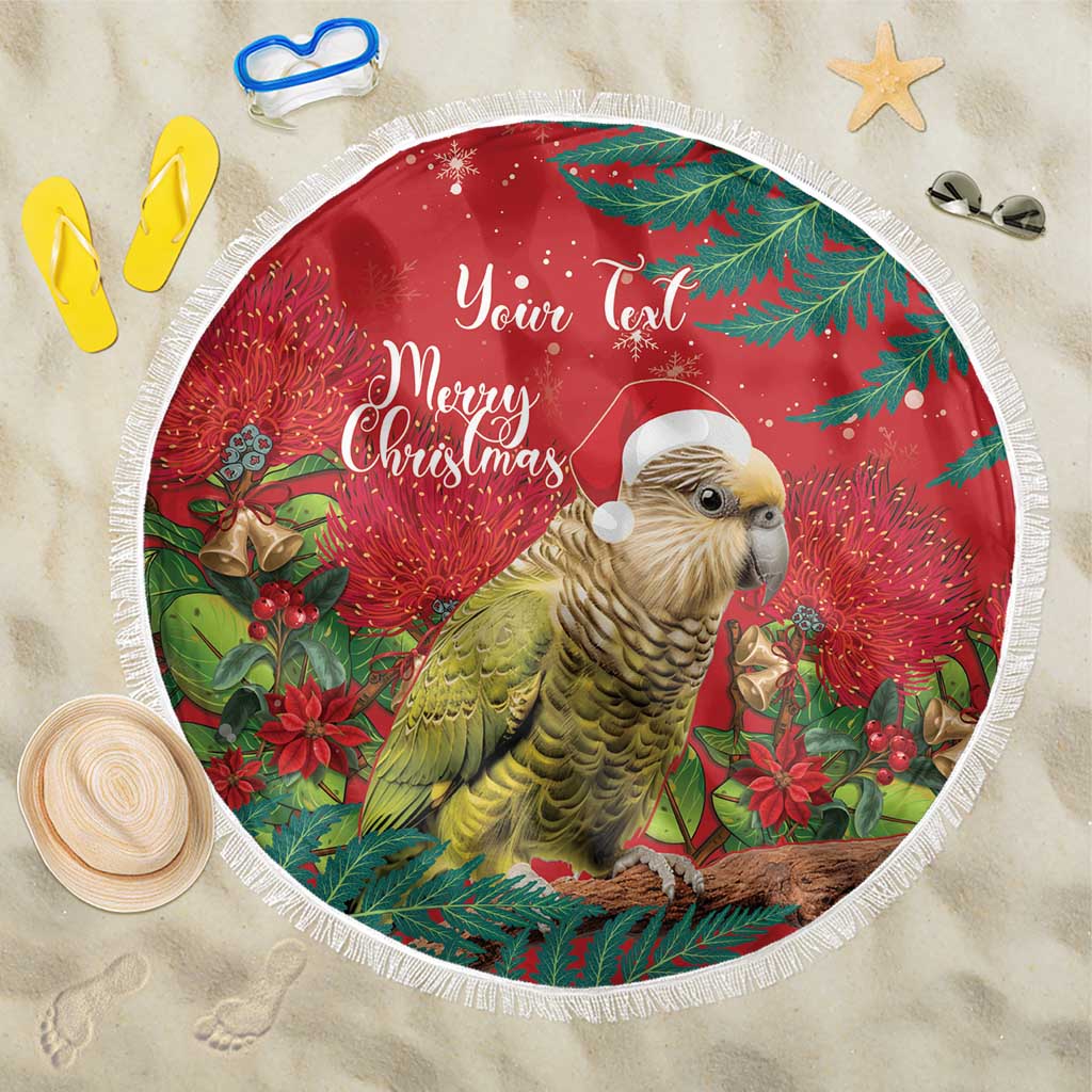 Personalised New Zealand Kakapo Christmas Beach Blanket Meri Kirihimete Silver Fern Mix Pohutukawa LT14 One Size 150cm Red - Polynesian Pride