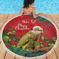 Personalised New Zealand Kakapo Christmas Beach Blanket Meri Kirihimete Silver Fern Mix Pohutukawa LT14 - Polynesian Pride