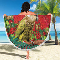 Personalised New Zealand Kakapo Christmas Beach Blanket Meri Kirihimete Silver Fern Mix Pohutukawa LT14 - Polynesian Pride