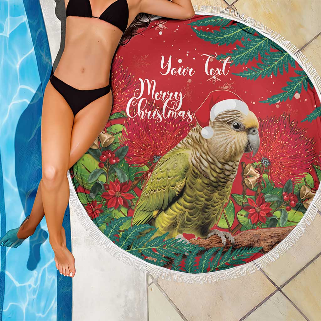 Personalised New Zealand Kakapo Christmas Beach Blanket Meri Kirihimete Silver Fern Mix Pohutukawa LT14 - Polynesian Pride