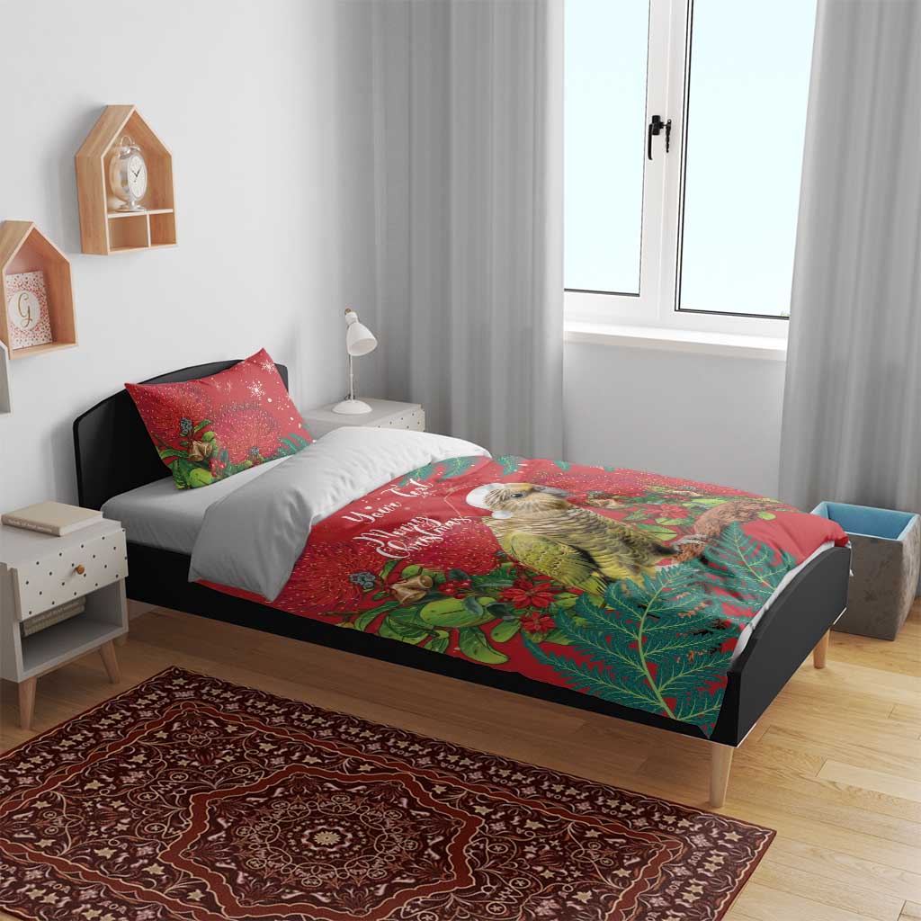 Personalised New Zealand Kakapo Christmas Bedding Set Meri Kirihimete Silver Fern Mix Pohutukawa LT14 - Polynesian Pride
