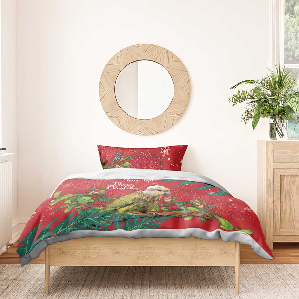 Personalised New Zealand Kakapo Christmas Bedding Set Meri Kirihimete Silver Fern Mix Pohutukawa LT14 - Polynesian Pride