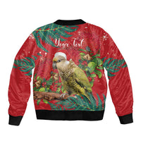 Personalised New Zealand Kakapo Christmas Bomber Jacket Meri Kirihimete Silver Fern Mix Pohutukawa LT14 - Polynesian Pride