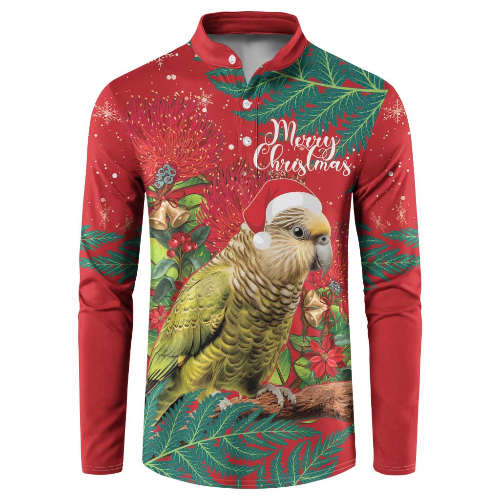 Personalised New Zealand Kakapo Christmas Button Sweatshirt Meri Kirihimete Silver Fern Mix Pohutukawa LT14 Red - Polynesian Pride