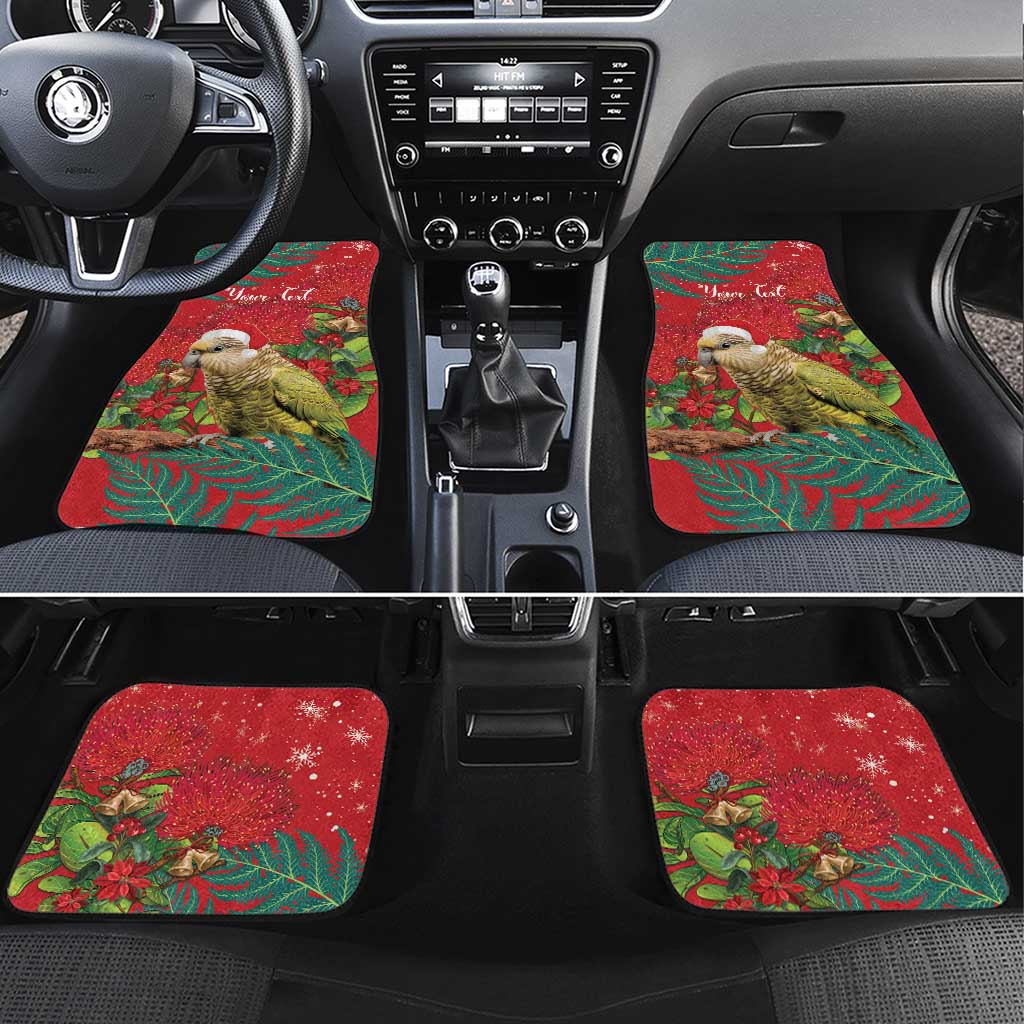 Personalised New Zealand Kakapo Christmas Car Mats Meri Kirihimete Silver Fern Mix Pohutukawa LT14 Set 4pcs Red - Polynesian Pride
