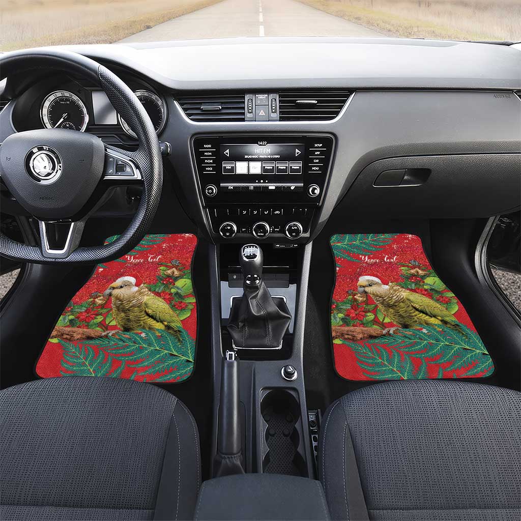 Personalised New Zealand Kakapo Christmas Car Mats Meri Kirihimete Silver Fern Mix Pohutukawa LT14 Set 2pcs - Front Red - Polynesian Pride