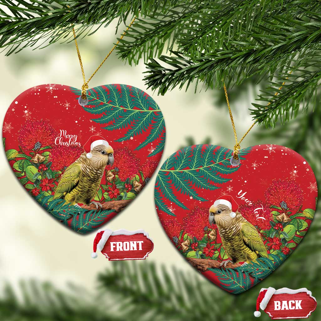 Personalised New Zealand Kakapo Christmas Ceramic Ornament Meri Kirihimete Silver Fern Mix Pohutukawa LT14 Heart Red - Polynesian Pride