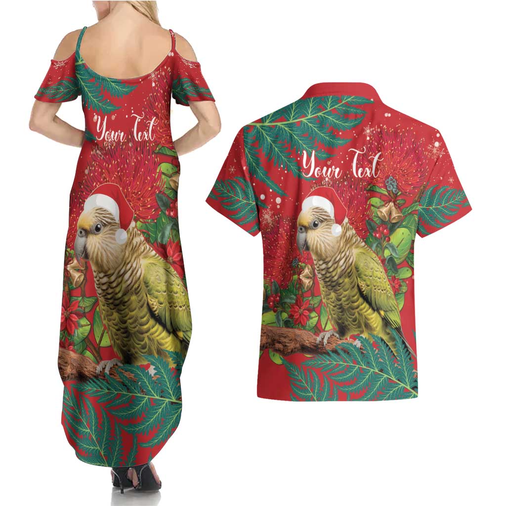 Personalised New Zealand Kakapo Christmas Couples Matching Summer Maxi Dress and Hawaiian Shirt Meri Kirihimete Silver Fern Mix Pohutukawa LT14 - Polynesian Pride