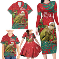 Personalised New Zealand Kakapo Christmas Family Matching Long Sleeve Bodycon Dress and Hawaiian Shirt Meri Kirihimete Silver Fern Mix Pohutukawa LT14 - Polynesian Pride