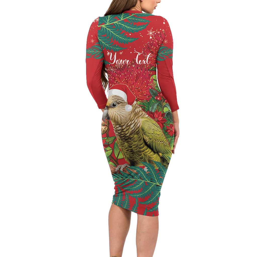 Personalised New Zealand Kakapo Christmas Family Matching Long Sleeve Bodycon Dress and Hawaiian Shirt Meri Kirihimete Silver Fern Mix Pohutukawa LT14 - Polynesian Pride