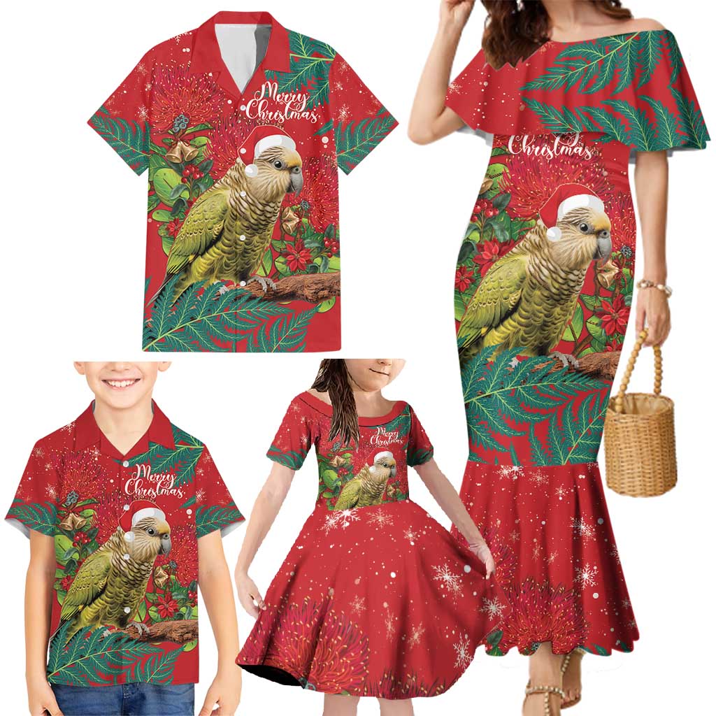 Personalised New Zealand Kakapo Christmas Family Matching Mermaid Dress and Hawaiian Shirt Meri Kirihimete Silver Fern Mix Pohutukawa LT14 - Polynesian Pride