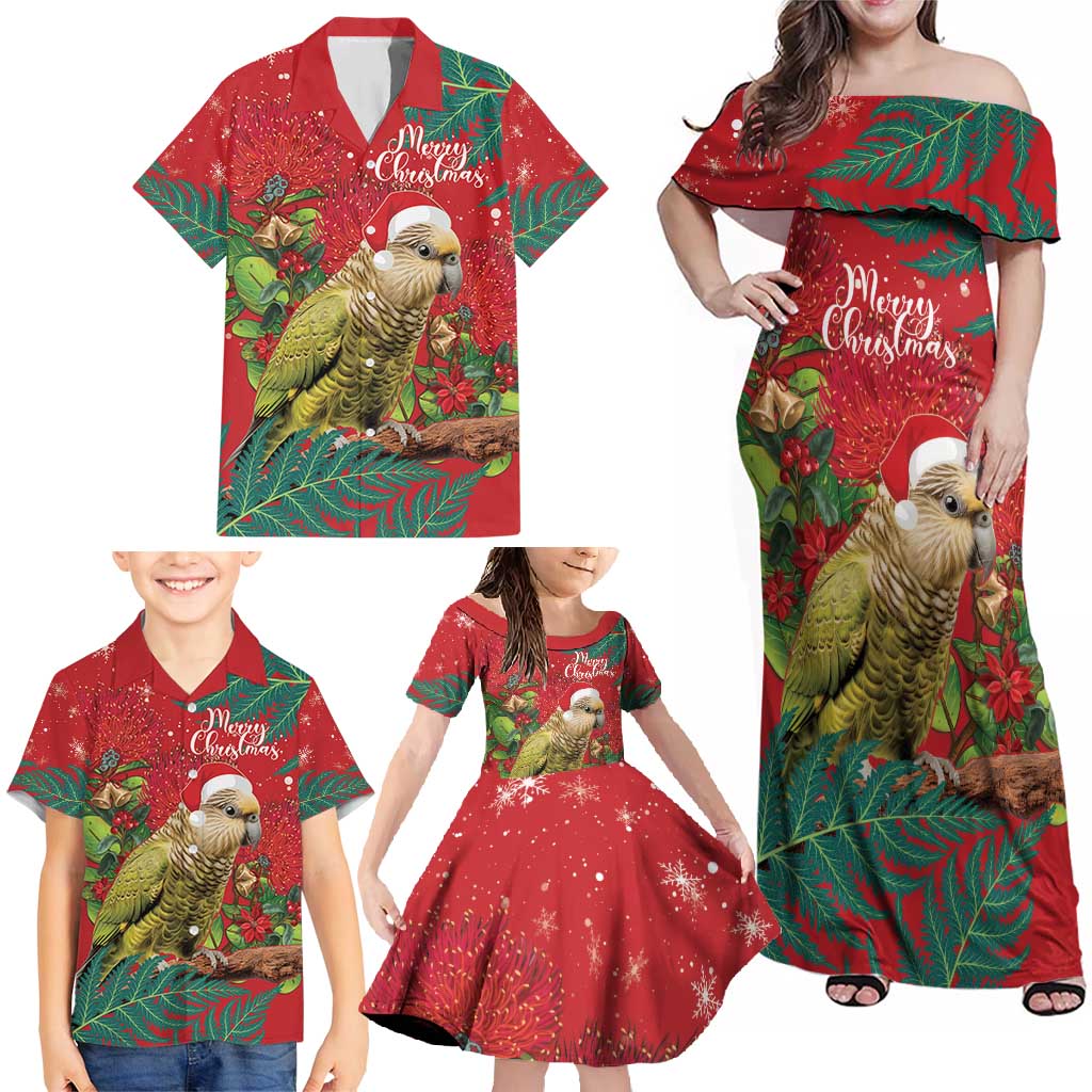Personalised New Zealand Kakapo Christmas Family Matching Off Shoulder Maxi Dress and Hawaiian Shirt Meri Kirihimete Silver Fern Mix Pohutukawa LT14 - Polynesian Pride