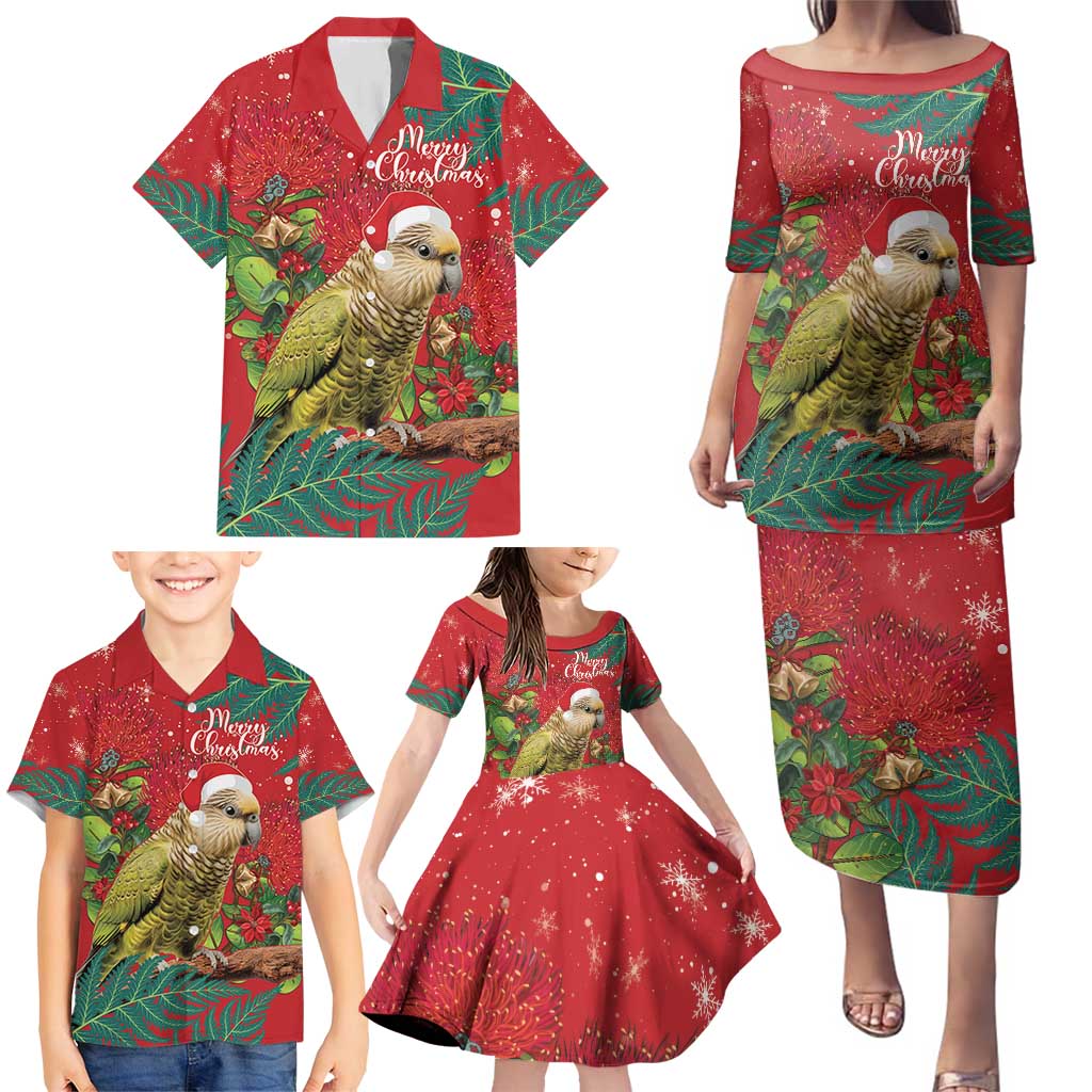 Personalised New Zealand Kakapo Christmas Family Matching Puletasi and Hawaiian Shirt Meri Kirihimete Silver Fern Mix Pohutukawa LT14 - Polynesian Pride