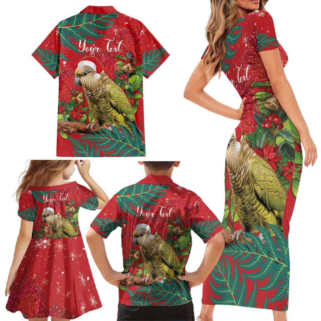 Personalised New Zealand Kakapo Christmas Family Matching Short Sleeve Bodycon Dress and Hawaiian Shirt Meri Kirihimete Silver Fern Mix Pohutukawa LT14 - Polynesian Pride