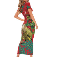 Personalised New Zealand Kakapo Christmas Family Matching Short Sleeve Bodycon Dress and Hawaiian Shirt Meri Kirihimete Silver Fern Mix Pohutukawa LT14 - Polynesian Pride