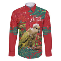 Personalised New Zealand Kakapo Christmas Family Matching Tank Maxi Dress and Hawaiian Shirt Meri Kirihimete Silver Fern Mix Pohutukawa LT14 Dad's Shirt - Long Sleeve Red - Polynesian Pride