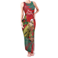 Personalised New Zealand Kakapo Christmas Family Matching Tank Maxi Dress and Hawaiian Shirt Meri Kirihimete Silver Fern Mix Pohutukawa LT14 Mom's Dress Red - Polynesian Pride