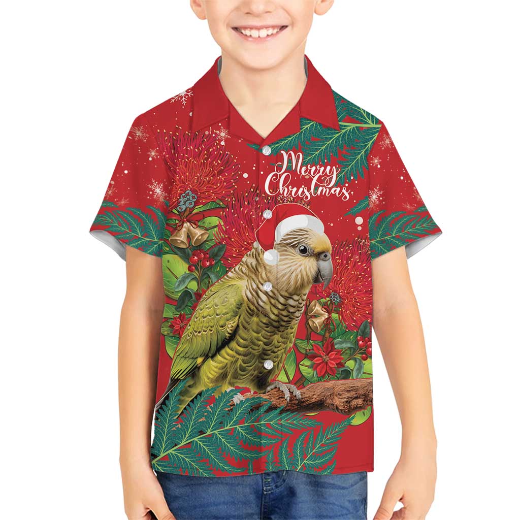 Personalised New Zealand Kakapo Christmas Family Matching Tank Maxi Dress and Hawaiian Shirt Meri Kirihimete Silver Fern Mix Pohutukawa LT14 Son's Shirt Red - Polynesian Pride