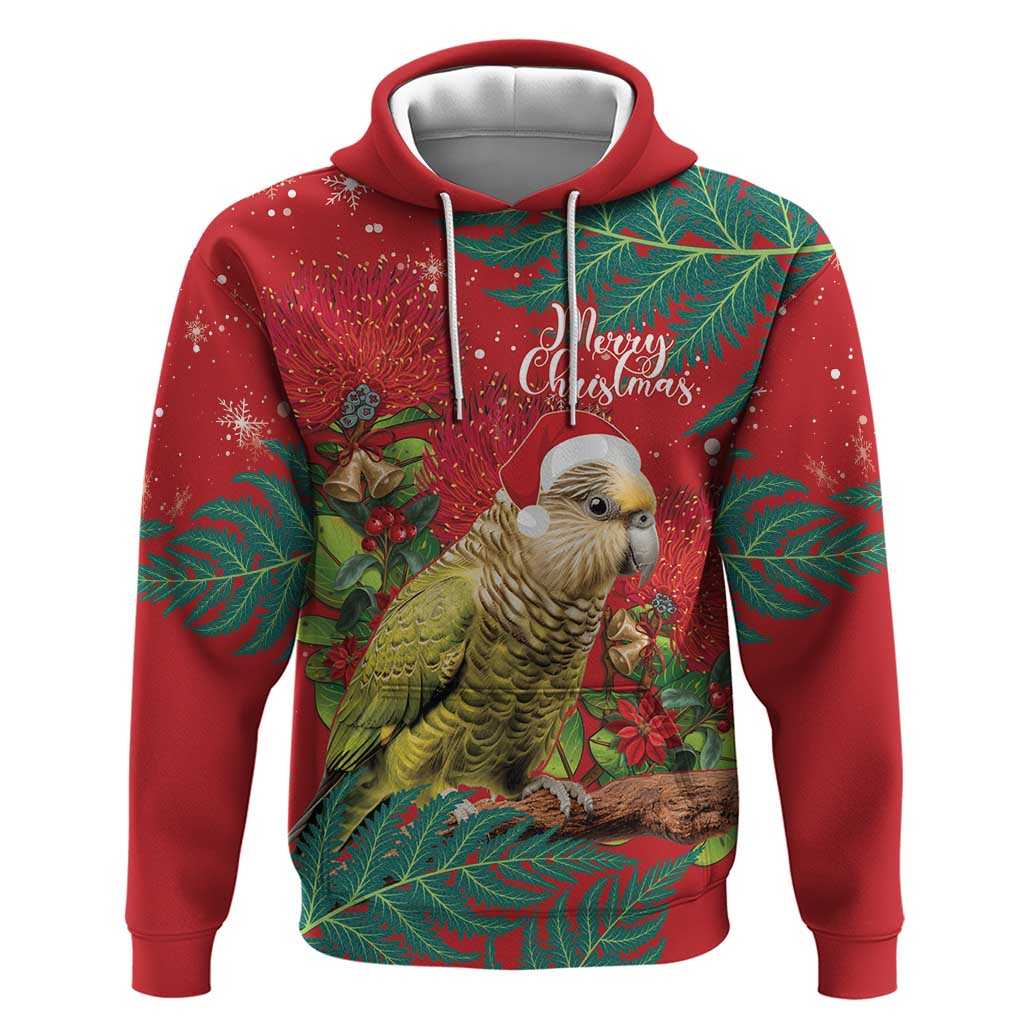 Personalised New Zealand Kakapo Christmas Hoodie Meri Kirihimete Silver Fern Mix Pohutukawa LT14 Pullover Hoodie Red - Polynesian Pride