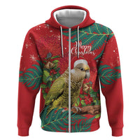 Personalised New Zealand Kakapo Christmas Hoodie Meri Kirihimete Silver Fern Mix Pohutukawa LT14 Zip Hoodie Red - Polynesian Pride