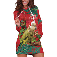 Personalised New Zealand Kakapo Christmas Hoodie Dress Meri Kirihimete Silver Fern Mix Pohutukawa LT14 Red - Polynesian Pride
