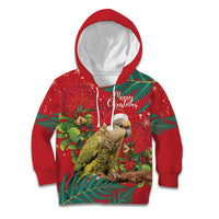 Personalised New Zealand Kakapo Christmas Kid Hoodie Meri Kirihimete Silver Fern Mix Pohutukawa LT14 Hoodie Red - Polynesian Pride