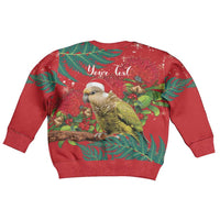 Personalised New Zealand Kakapo Christmas Kid Ugly Christmas Sweater Meri Kirihimete Silver Fern Mix Pohutukawa LT14 - Polynesian Pride