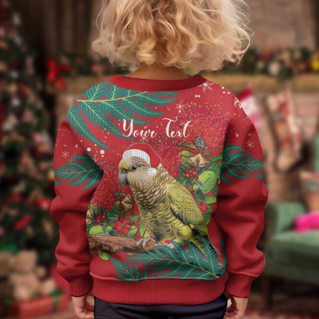 Personalised New Zealand Kakapo Christmas Kid Ugly Christmas Sweater Meri Kirihimete Silver Fern Mix Pohutukawa LT14 - Polynesian Pride