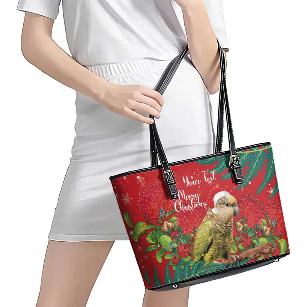 Personalised New Zealand Kakapo Christmas Leather Tote Bag Meri Kirihimete Silver Fern Mix Pohutukawa LT14 - Polynesian Pride