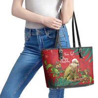 Personalised New Zealand Kakapo Christmas Leather Tote Bag Meri Kirihimete Silver Fern Mix Pohutukawa LT14 - Polynesian Pride