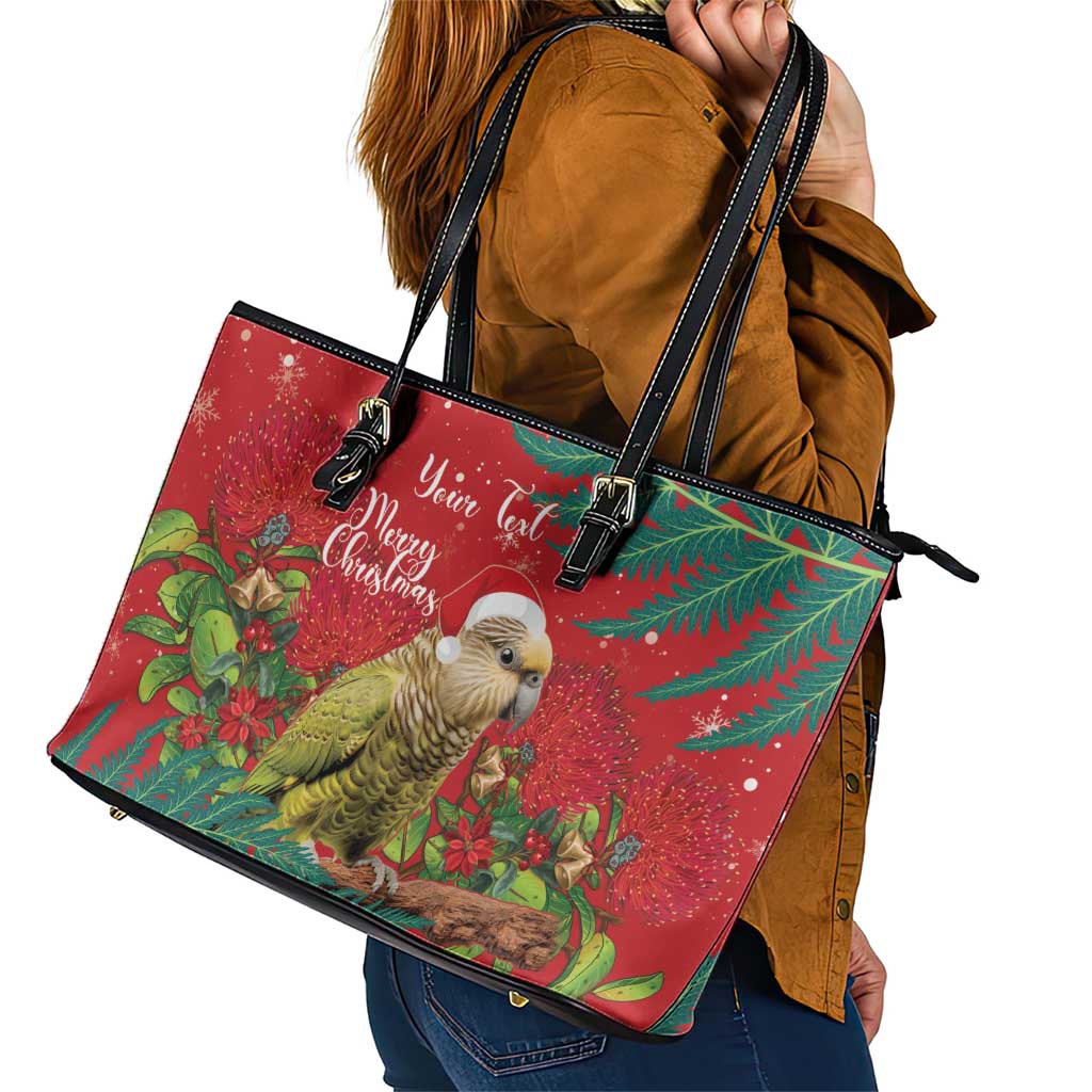 Personalised New Zealand Kakapo Christmas Leather Tote Bag Meri Kirihimete Silver Fern Mix Pohutukawa LT14 - Polynesian Pride