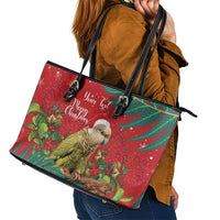 Personalised New Zealand Kakapo Christmas Leather Tote Bag Meri Kirihimete Silver Fern Mix Pohutukawa LT14 - Polynesian Pride