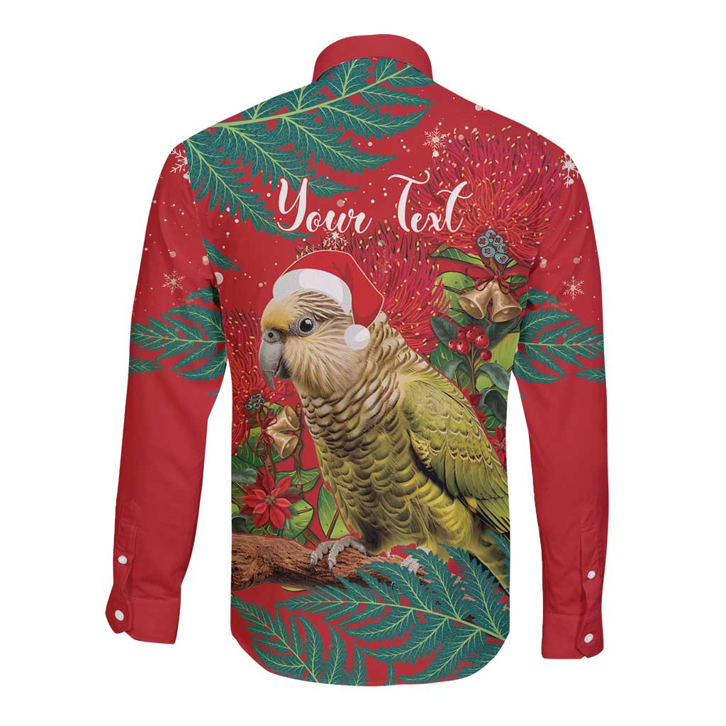 Personalised New Zealand Kakapo Christmas Long Sleeve Button Shirt Meri Kirihimete Silver Fern Mix Pohutukawa LT14 - Polynesian Pride