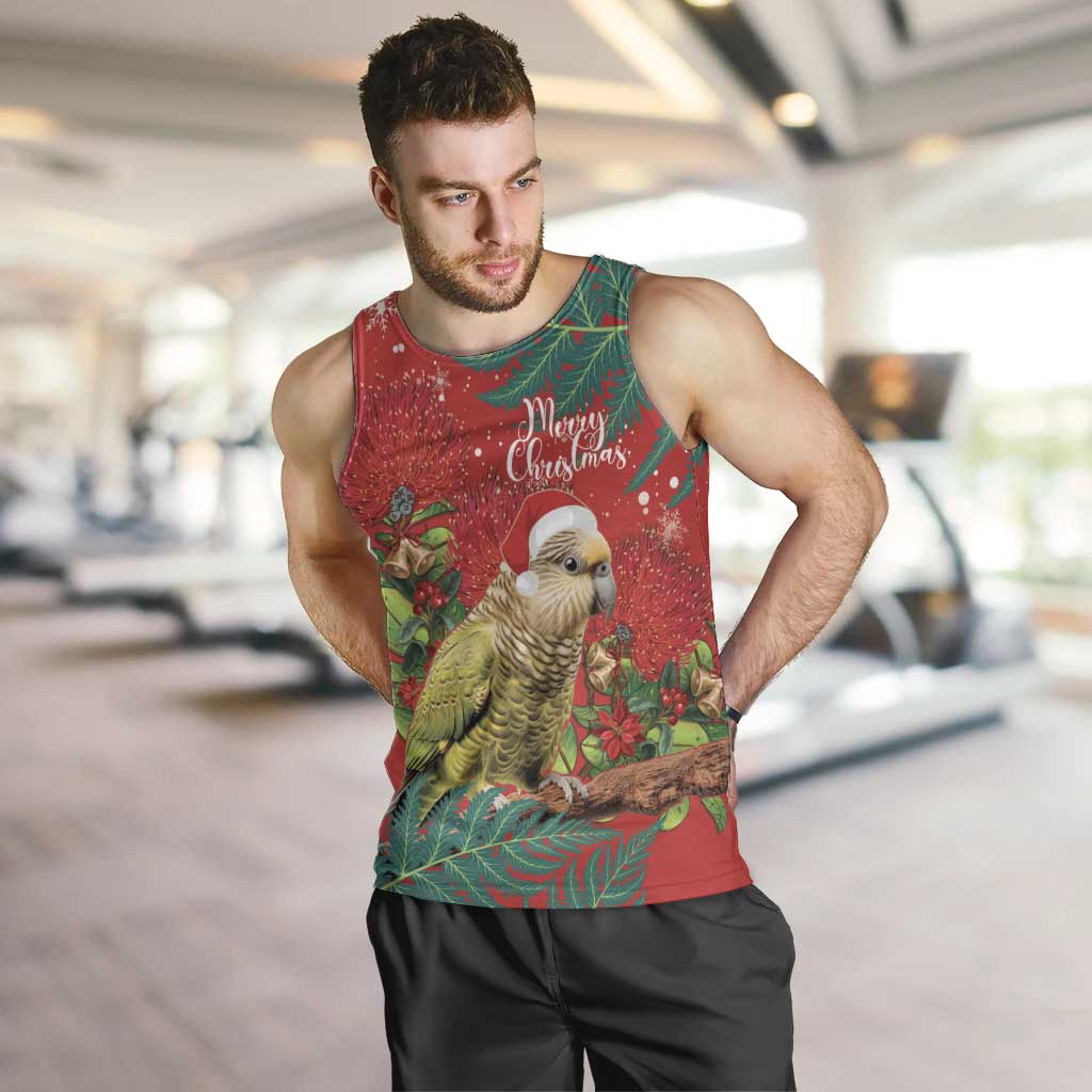 Personalised New Zealand Kakapo Christmas Men Tank Top Meri Kirihimete Silver Fern Mix Pohutukawa LT14 Red - Polynesian Pride