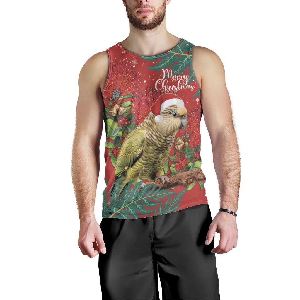 Personalised New Zealand Kakapo Christmas Men Tank Top Meri Kirihimete Silver Fern Mix Pohutukawa LT14 - Polynesian Pride